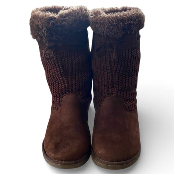 Faded Glory Women's Boots 6 Brown Crochet Faux Leather Faux Fur Lining Pull On - Picture 4 of 8